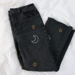 embroidered space jeans