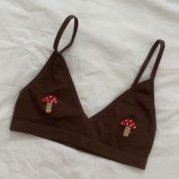 another style of brown bralette with hand embroidered mushrooms