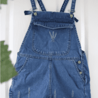 hand embroidered lavender on short overalls/dungaree shorts