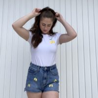 hand embroidered lemon shorts paired with the limoncello t-shirt with hand embroidered lemons