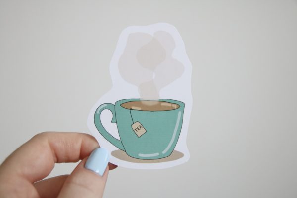 digitally hand drawn sticker of a cup of tea