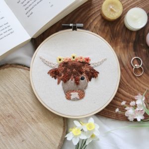 Hand embroidered highland cow