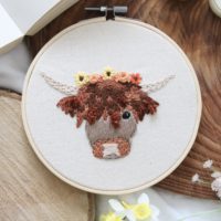 Hand embroidered Elsie the highland cow