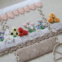 Close up of the embroidered flowers