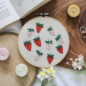 Overview of the strawberry fields embroidery hoop