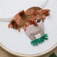 Close up of the turkey stitch on the highland cow