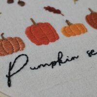 Hand stitched text reading 'Pumpkin season'